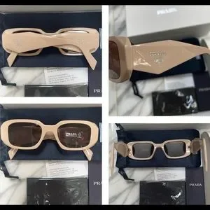 PRADA UNISEX POWDER/NUDE SUNGLASSES WITH PLUM LENSES, 2 TOP LOOKS, 2023 SUNNIES Prada - PR 23YS Sunglasses | Specs Collective main image 4